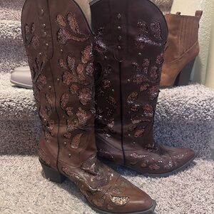 Brown Glitter Cowboy Boots